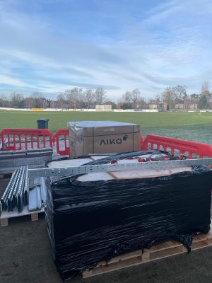 AIKO solar panels delivered on site at Kidderminster Cricket Club