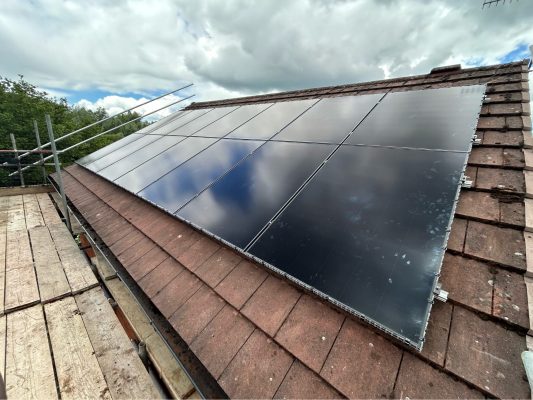 Close-up of the completed Aiko solar panel array with Bird Guard protection fitted